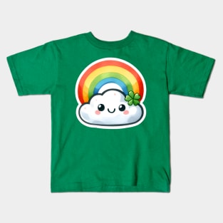 St Patrick Day Cloud with Rainbow Theme Kids T-Shirt